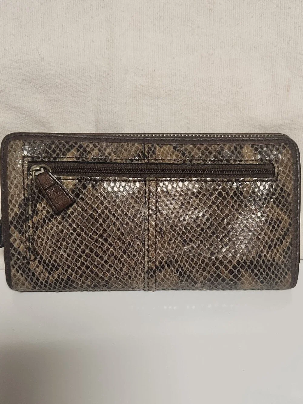 Fossil Dark Brown Leather Wallet with Snakeskin Accent